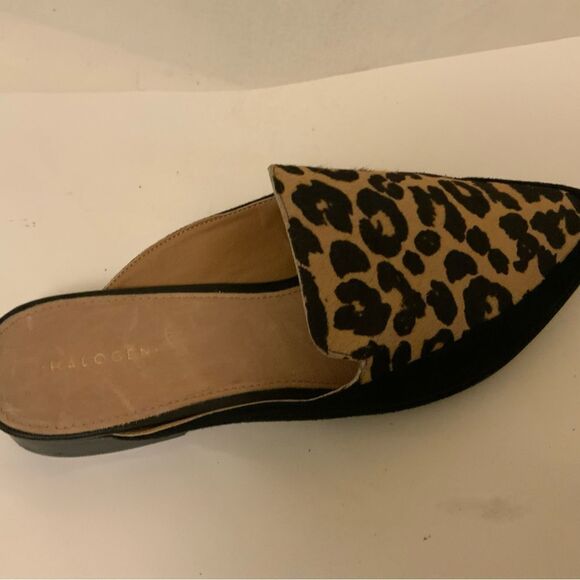 Halogen Corbin Leopard Print Calf Hair Black Suede Point Slide Women Mules 8.5M - Picture 3 of 6